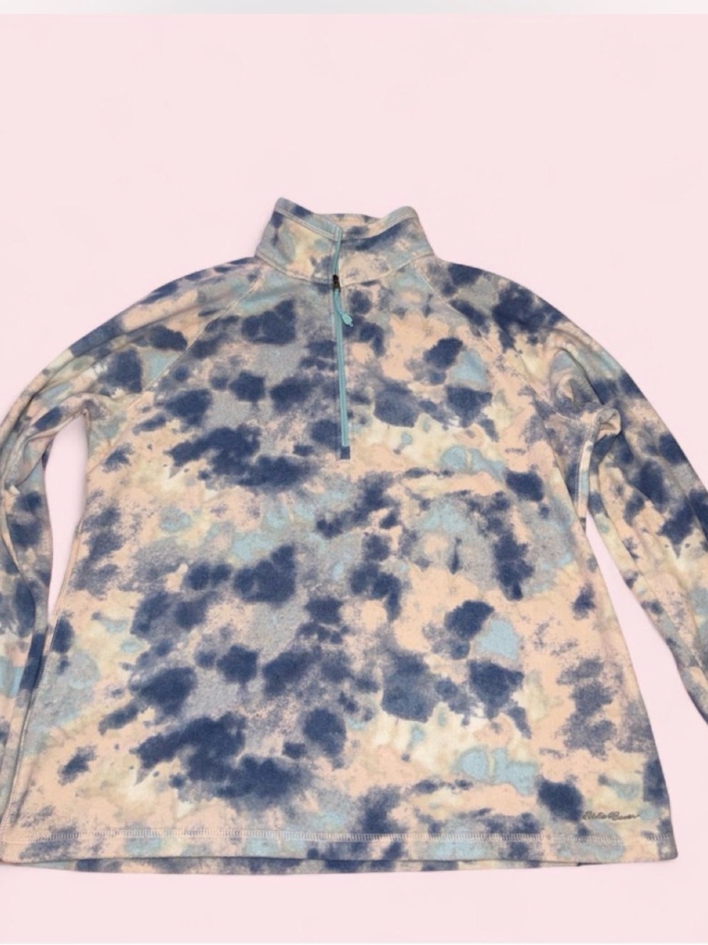 Eddie Bauer Tie-Dye Half-Zip Fleece Pullover - Blue & Cream